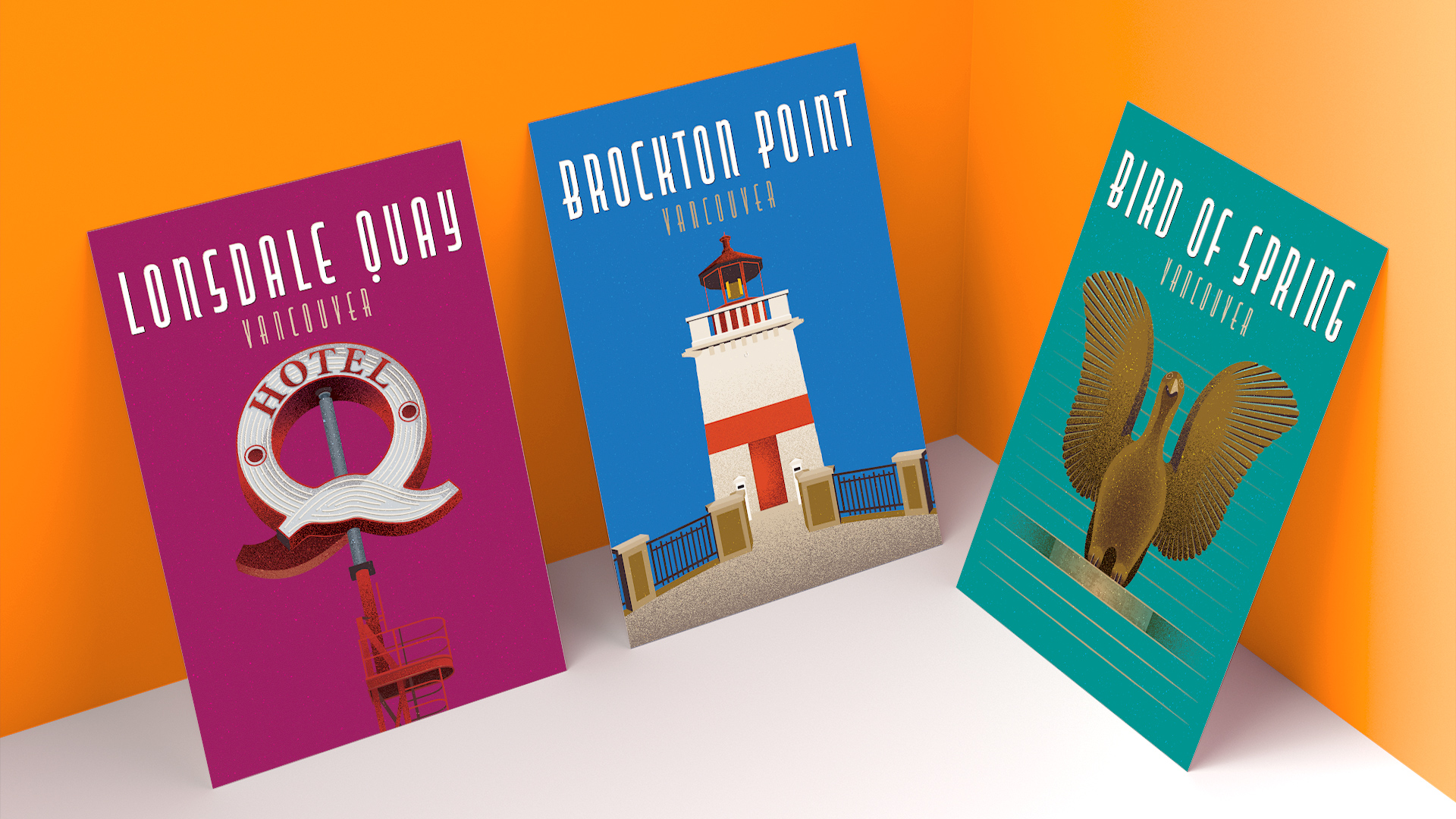 Vancouver in Deco postcard designs